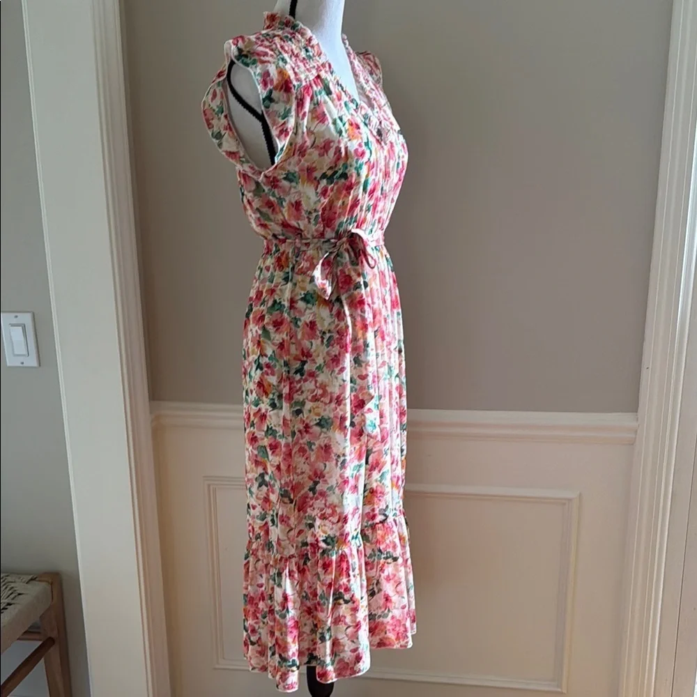 Apricot Floral Ruffle Sleeve Midi Dress Women's Size Small
